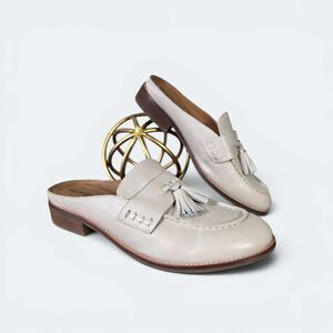 Earth Shoes Everett Leather Tassel Slip On Mule Loafers Ivory Size 8